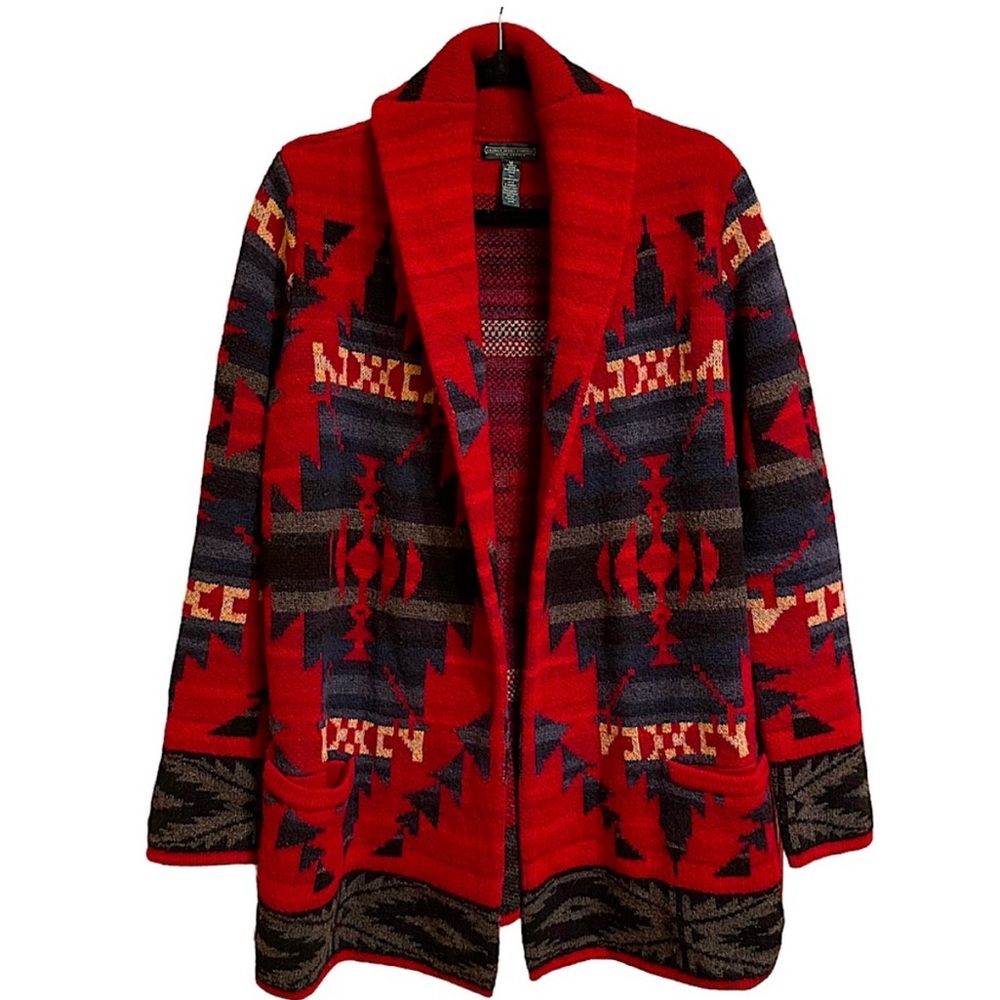 Lauren Jeans Company Lambswool Southwest Western Aztec Tribal Cardigan Sweater M